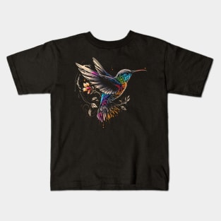 Rainbow Hummingbird with Elegant Flowers Kids T-Shirt